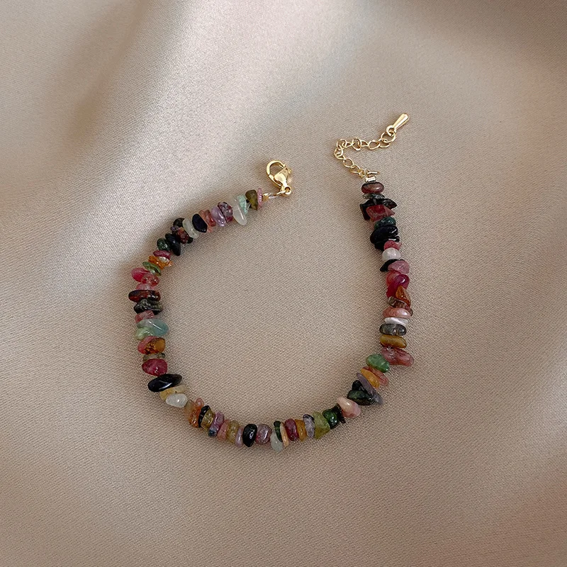 Stylish irregular natural crystal pink amethyst topaz stone beads bracelet for women