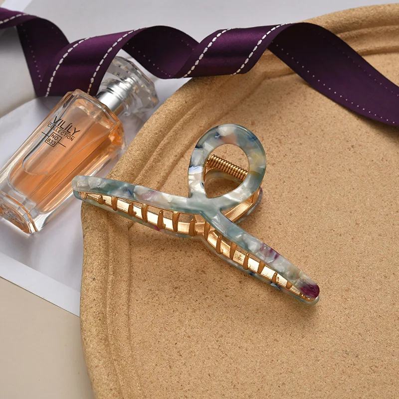 women 11.5cm large Tortoise Shell Hair claws Crab Leopard big hair claw clip hollow jumbo metal acetate hair clip for girl