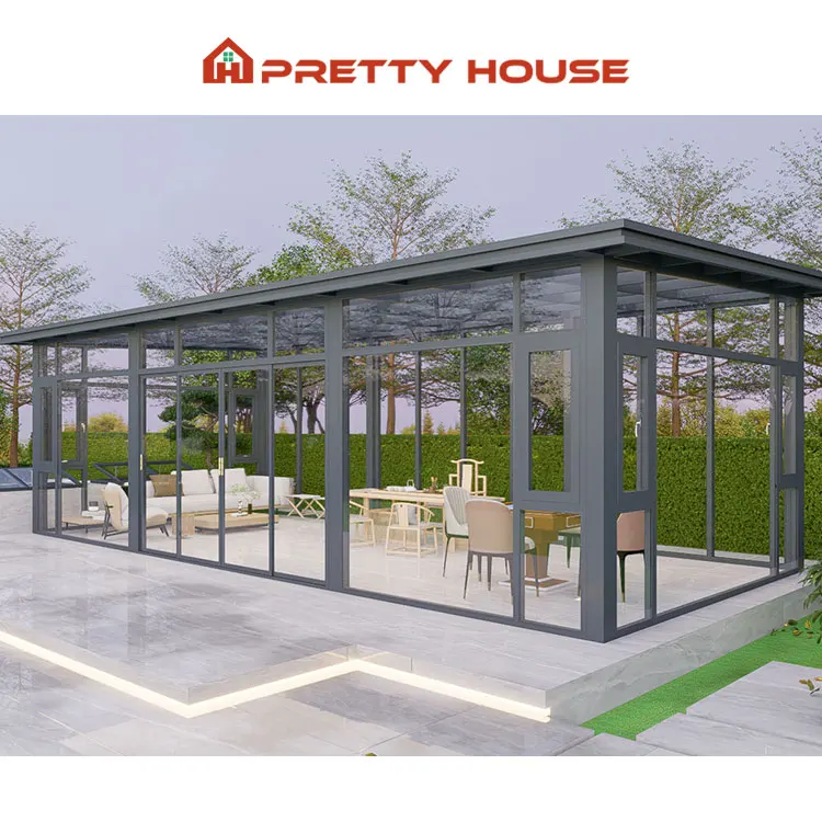 Soundproof Windproof Modular Prefab Sun Room Glass Garden House Outdoor Aluminium Triangle Sunroms