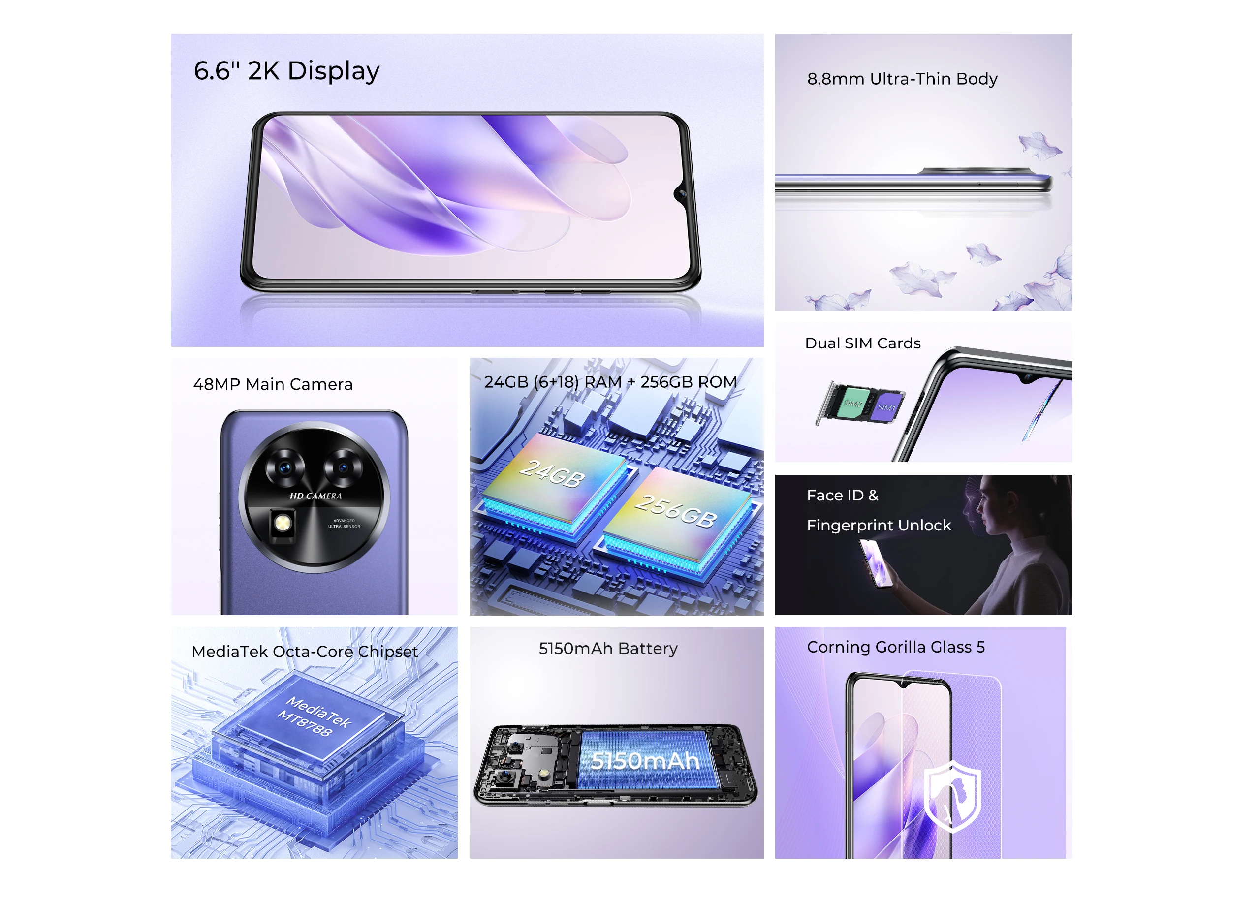 Original New Oukitel C37 Fashion Phone Dual SIM Card 6.6-inch Face Unlocking 5150mAh 6GB+256GB Android 13 Phone Mobile