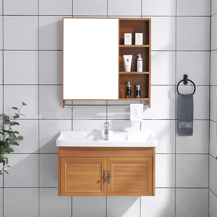 Space aluminum bathroom cabinet combination wash basin vanity mirror cabinet modern and simple