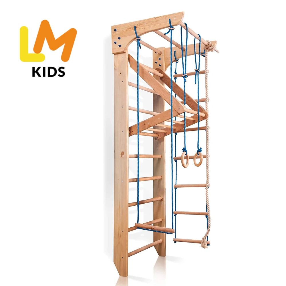 LM KIDS Swedish Ladder Wooden Yoga Wall Stall Bar Physical Therapy And Gymnastics Ladder