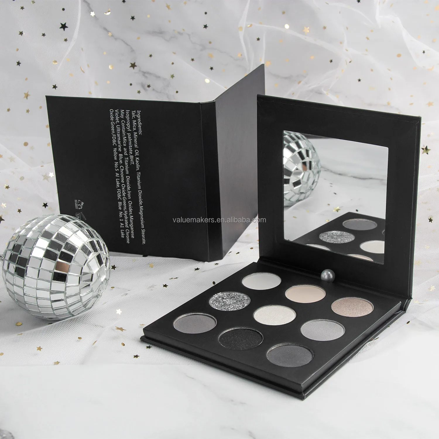 Private label smoky eyeshadow palette dark grey silver punk style eyshadow long lasting matte shimmer eyeshadow make up 9 colors