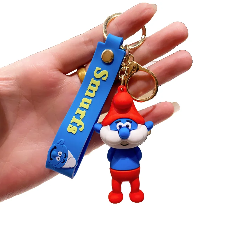 Fantasy Animated Movie Smurfs Toy Keychain Promotional Wholesale PVC Anime KeyChain Accessories Silicone Doll Small Gift Pendant