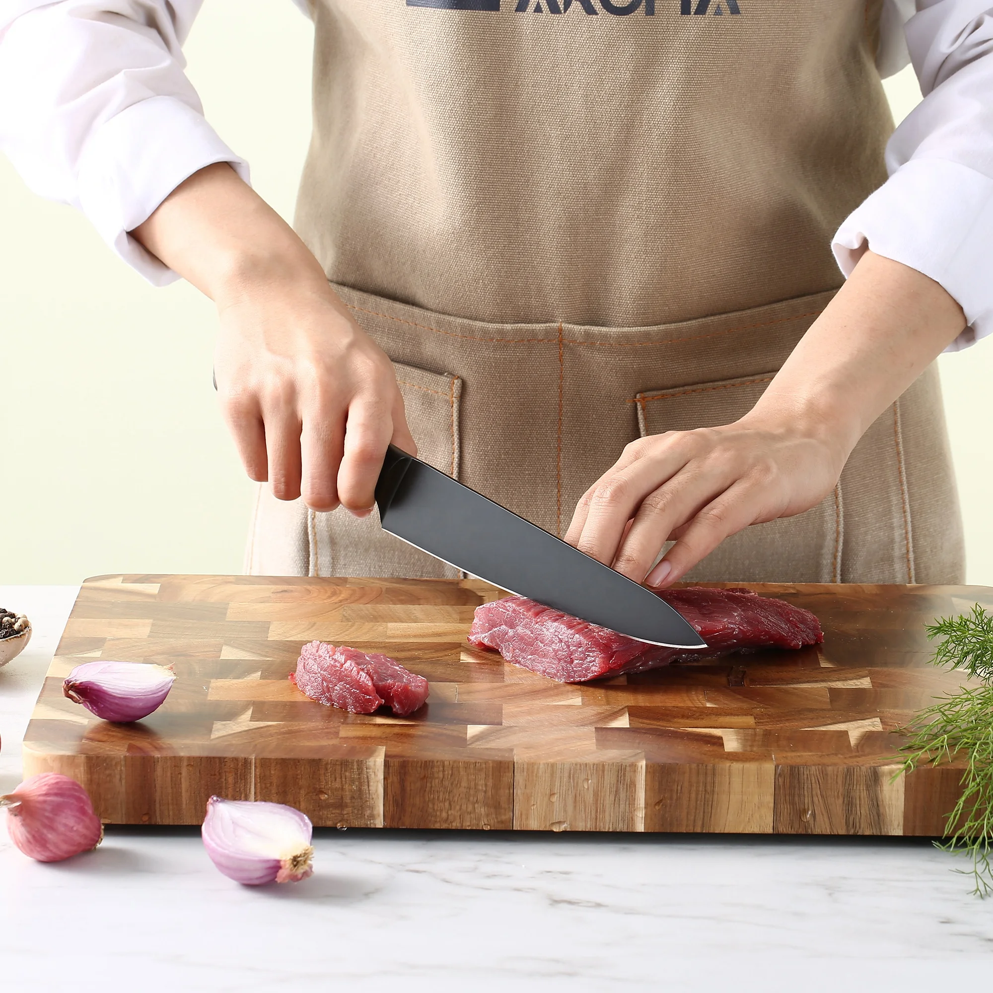 6 Pieces Brown Stainless Steel Hollow Handle Knife Set Ultra Sharp Kitchen Santoku Chef Knives For Home Restaurant