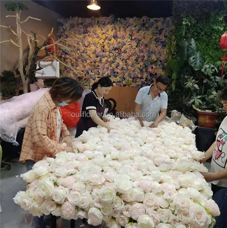 F-1598 Wholesale Discount Wedding Decoration 40*60 Cm Floral Backdrop White Flowers Wall Artificial Peony Flower Wall