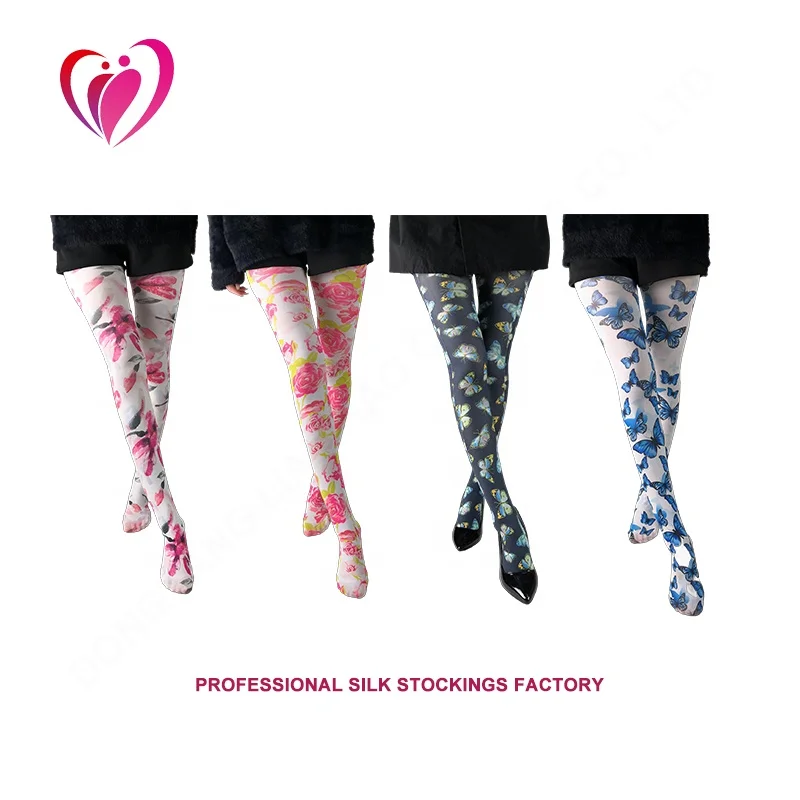 LH OEM customization 360 Digital Printed socks Custom Printed Lolita tights Seamless hosiery logo printed lace socks