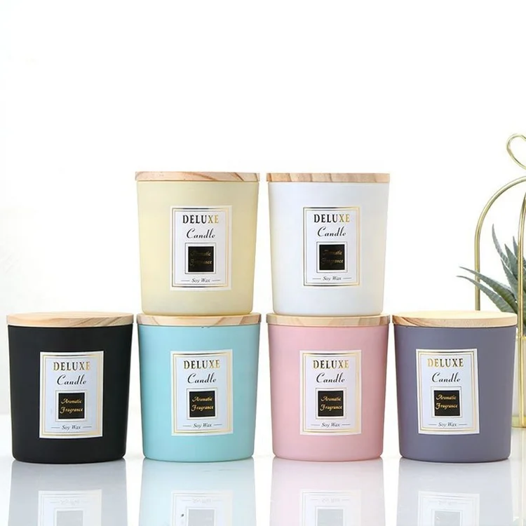 6oz 8oz 10oz 12oz 14oz 15oz wooden candle jar amber black frost matte clear glossy reusable empty glass candle jars with wooden