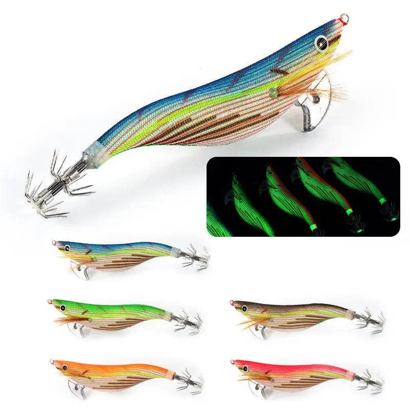 Squid Jig Egi 3.0# 3.5# Luminous Fishing Lures Bait Cloth Squid Jig Glow Shrimp Prawn Gambero Wooden Shrimp