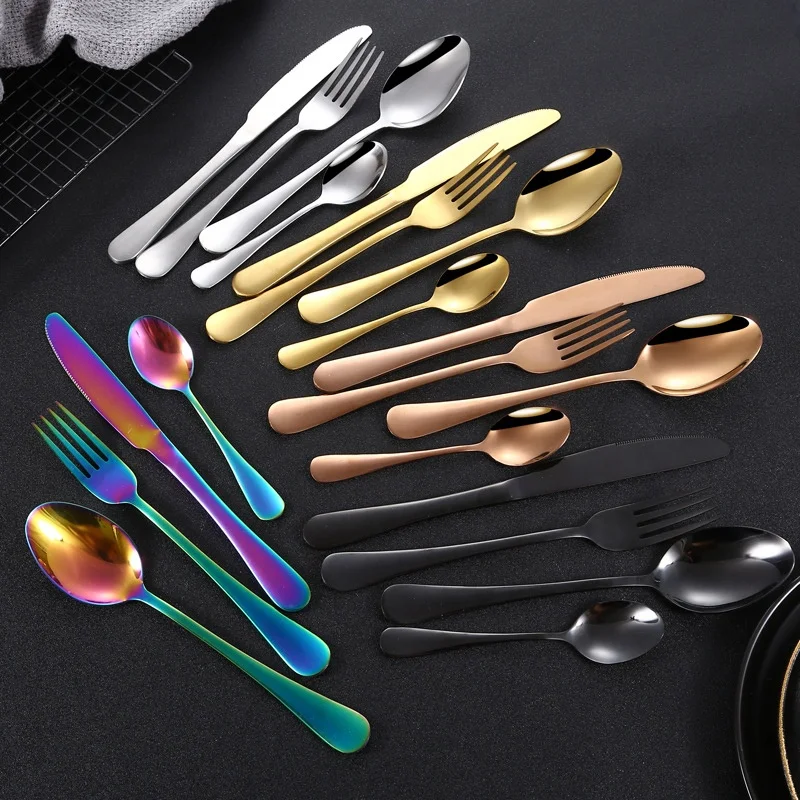 4 piece stainless steel cutlery , elegant and shiny gold flatware