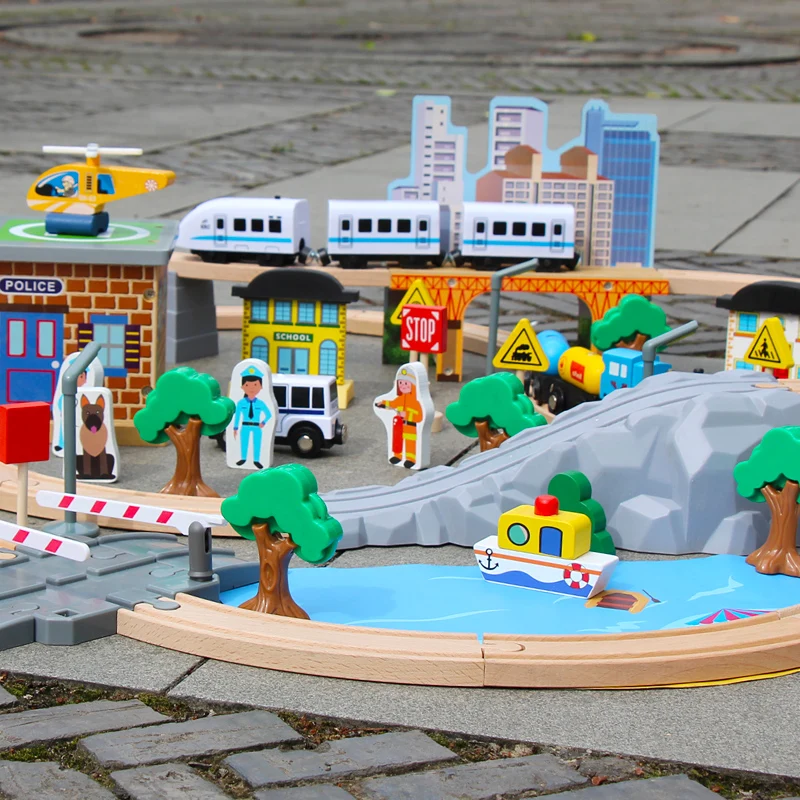 95 Pieces Wooden Train Set -Premium Wood Toys for Toddlers 3,4,5 Years Old,Wooden Urban Rail Transit Educational Toys