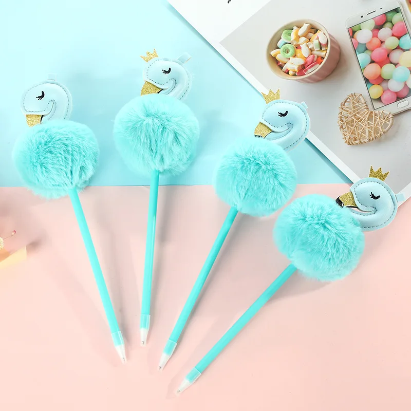 Cute feather pompom fluffy ball point pen bird ball pen for kids