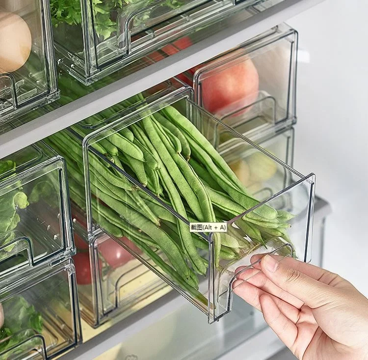 2 Pack Stackable Refrigerator Pull-out Drawer Drawable Clear Fridge Plastic Kitchen Pantry Storage Containers Organizer Bins set