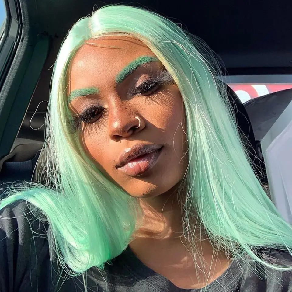 Mint Green Colored HD Transparent Lace Frontal Wig Straight Short Bob Human Hair Wig 13x4 Lace Front Wigs For Women Human Hair