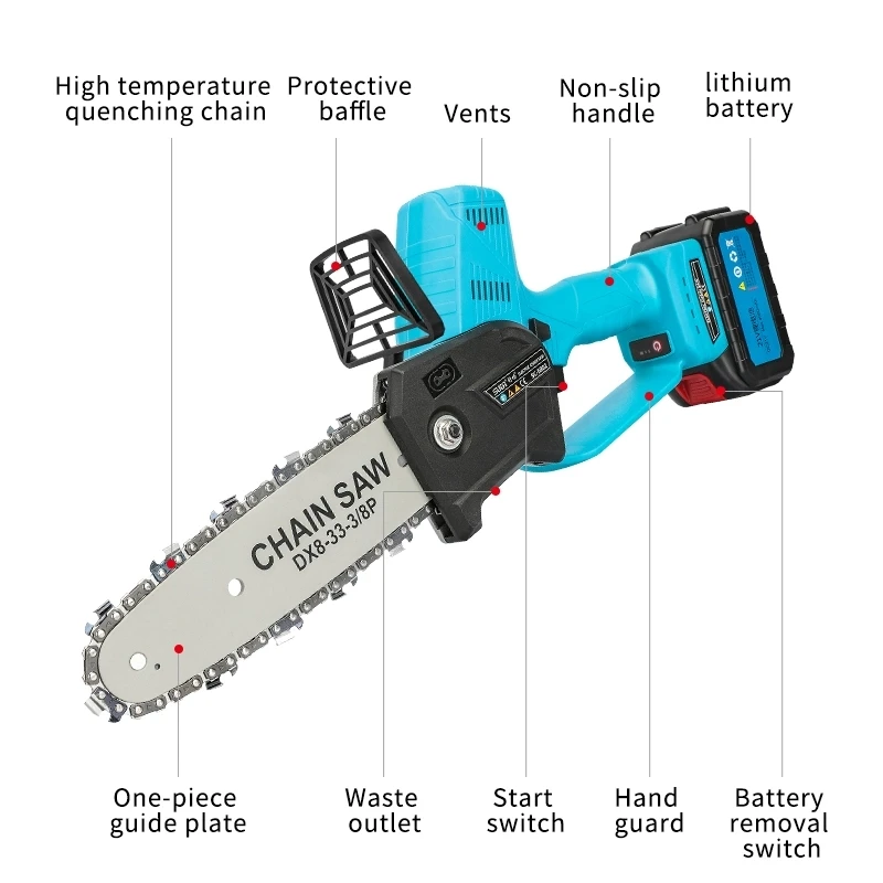 Powerful Mini 8 inch Electric Pruning Saw Battery Powered Pruning Saw with Brushless Motor Cutting Machine Cordless Chain Saw