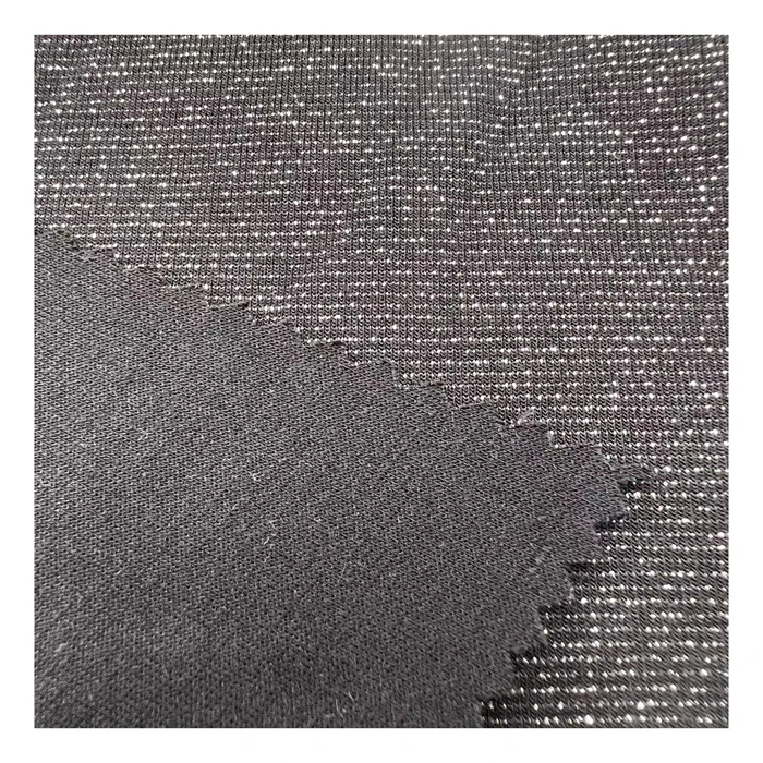 High quality 330gsm 65%polyester 20%rayon 10% silver lurex 6% spandex knitted TR silver stretch roma fabric