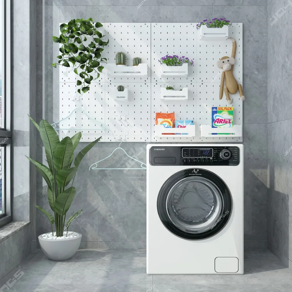 Laundry pegboard storage organizer Balcony pegboard organizer for home metal display pegboard with wood board