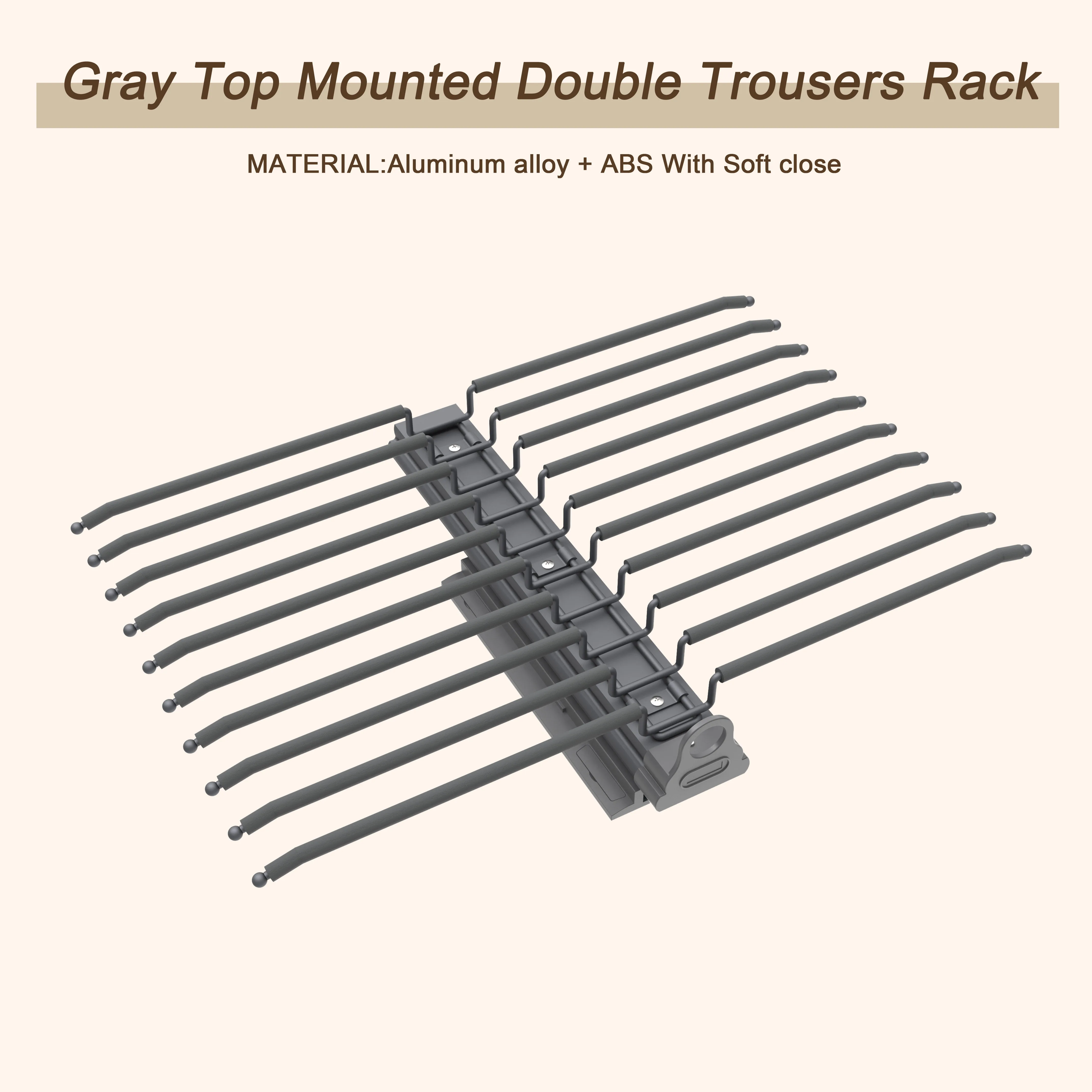 Wardrobe Bedroom Closet Clothes Organizer Cabinet Telescopic Hanger Garment Storage Gray Top Mounted Double Trousers Rack