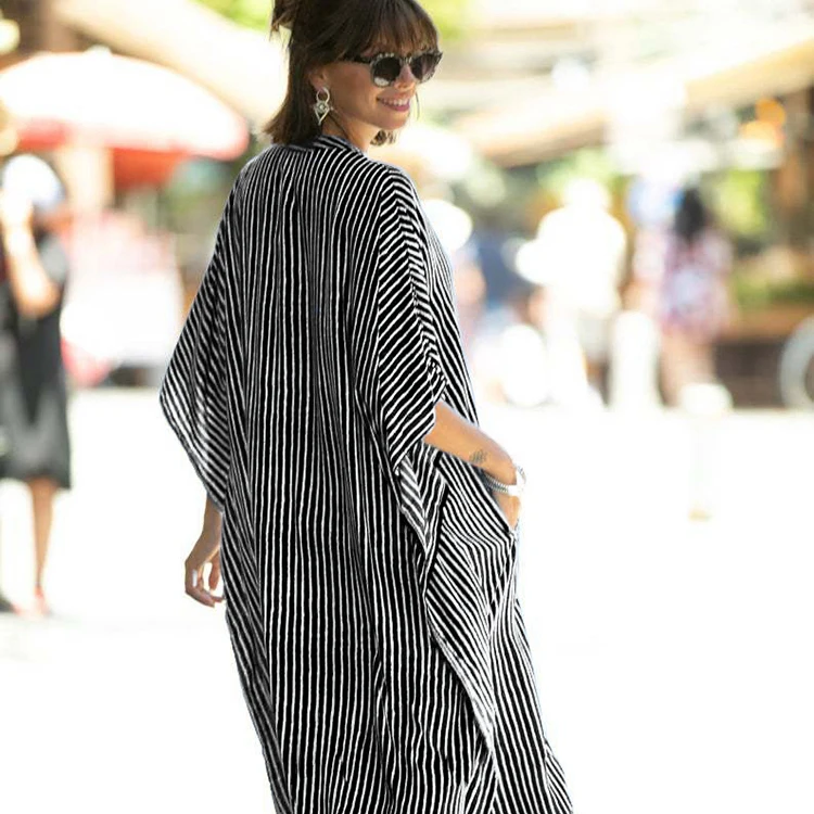 Plus Size Swimwear Cover Up Cotton Kaftans Striped Printed African Women Dresses