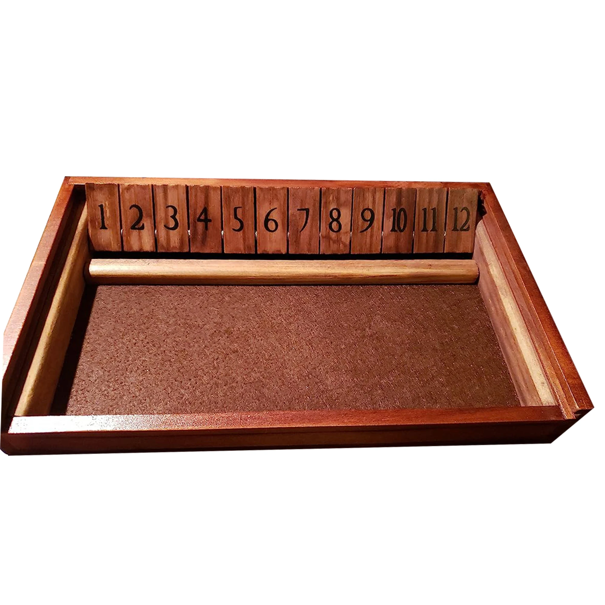 Shut The Box Wooden Board Dice Game with 12 Numbers and Lid for Kids Adults Families