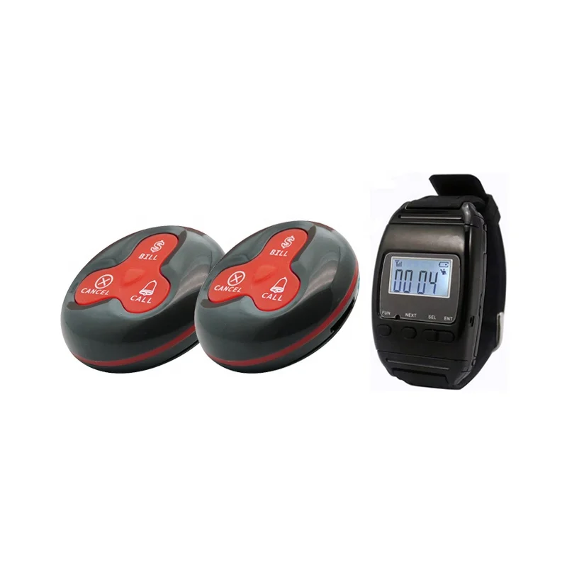 Sample Kit 2pcs Table Call Buttons + 1pcs Waiter Wrist Watch Pager for Restaurant Waiter Call Service Calling System