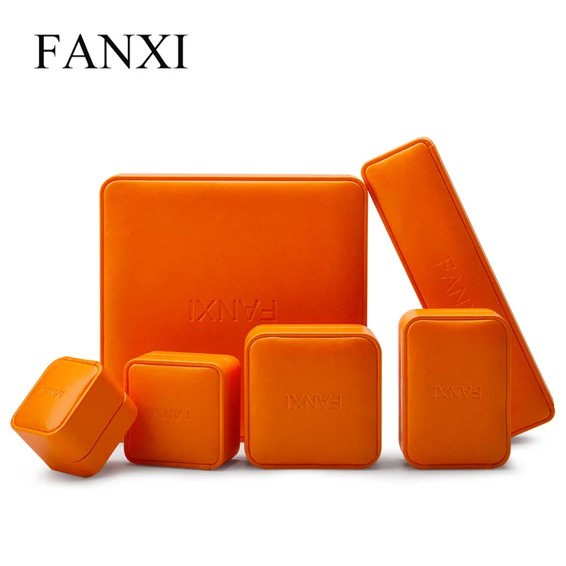  FANXI оптовая продажа Новое поступление Высококачественная коробка для упаковки ювелирных изделий кольцо ожерелье коробки оранжевого цвета из искусственной