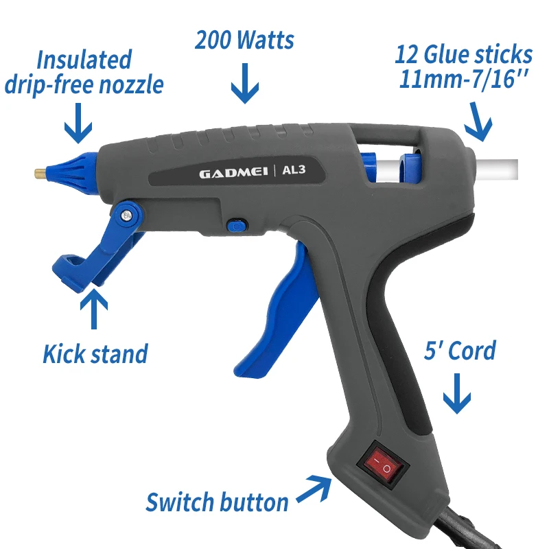 Diy tools glue gun 20w 40w 100 watts 200w set holder hot melt glue gun and hot glue sticks 11 mm 7mm