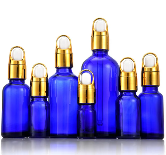 Clear Blue 15Ml 30Ml 60Ml 120Ml Boston Round Glass Dropper 1Oz 2Oz 4Oz Essential Oil Bottles