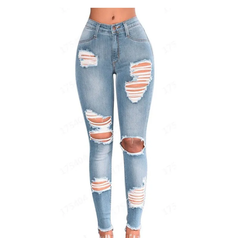 Новейшие базовые женские рваные узкие джинсы с высокой талией, облегающие эластичные женские джинсы для женщин