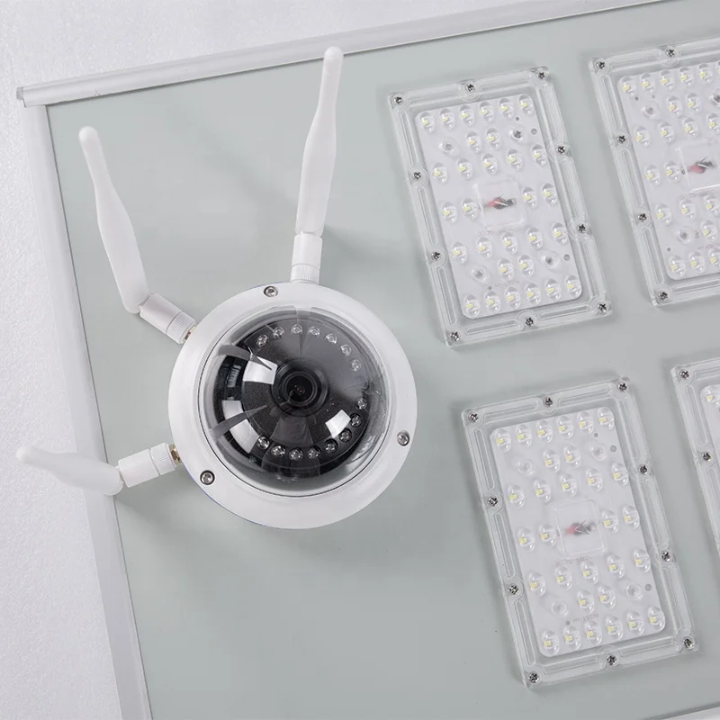 60W All-In-One Solar Street Light with 18V 80W Panel IP65 Rated LED Outdoor Use 200W Power CCTV Camera Included Road Application