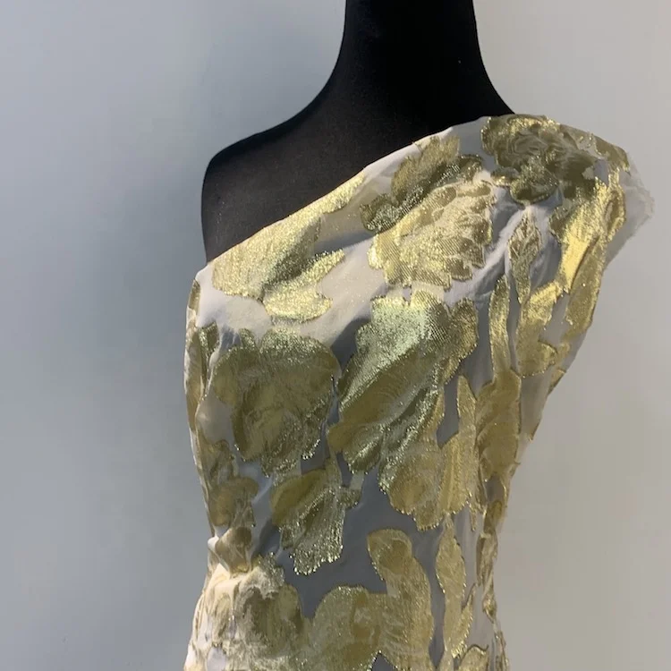 Flower Pattern Garment Materials Wholesale Cheap Viscose Metallic Gold Fabric