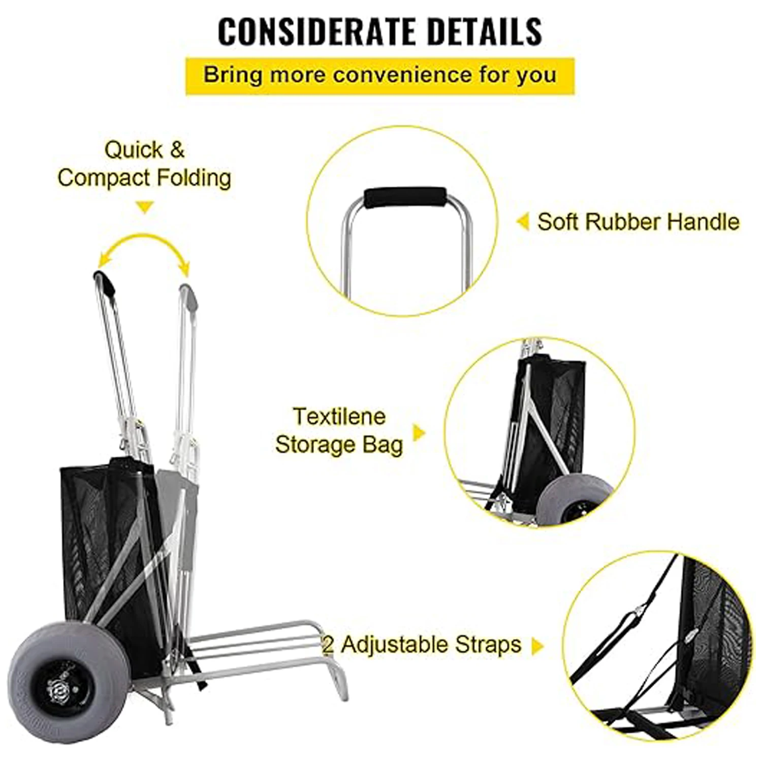 Factory Custom Sand Trolley Foldable Storage Dolly Wagon Folding Beach Cart With Big Size Balloon Wheels