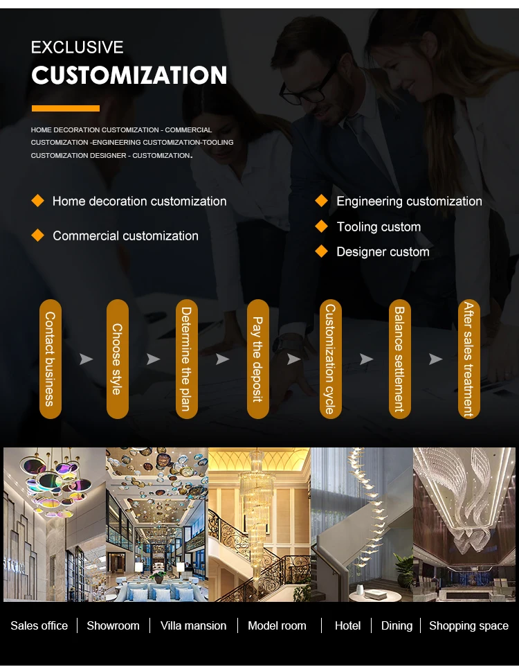 Modern Hot Sale Elegant  Banquet Hall Villa Clubhouse String Hanging custom Big Tall Luxury Glass Crystal Led Chandelier