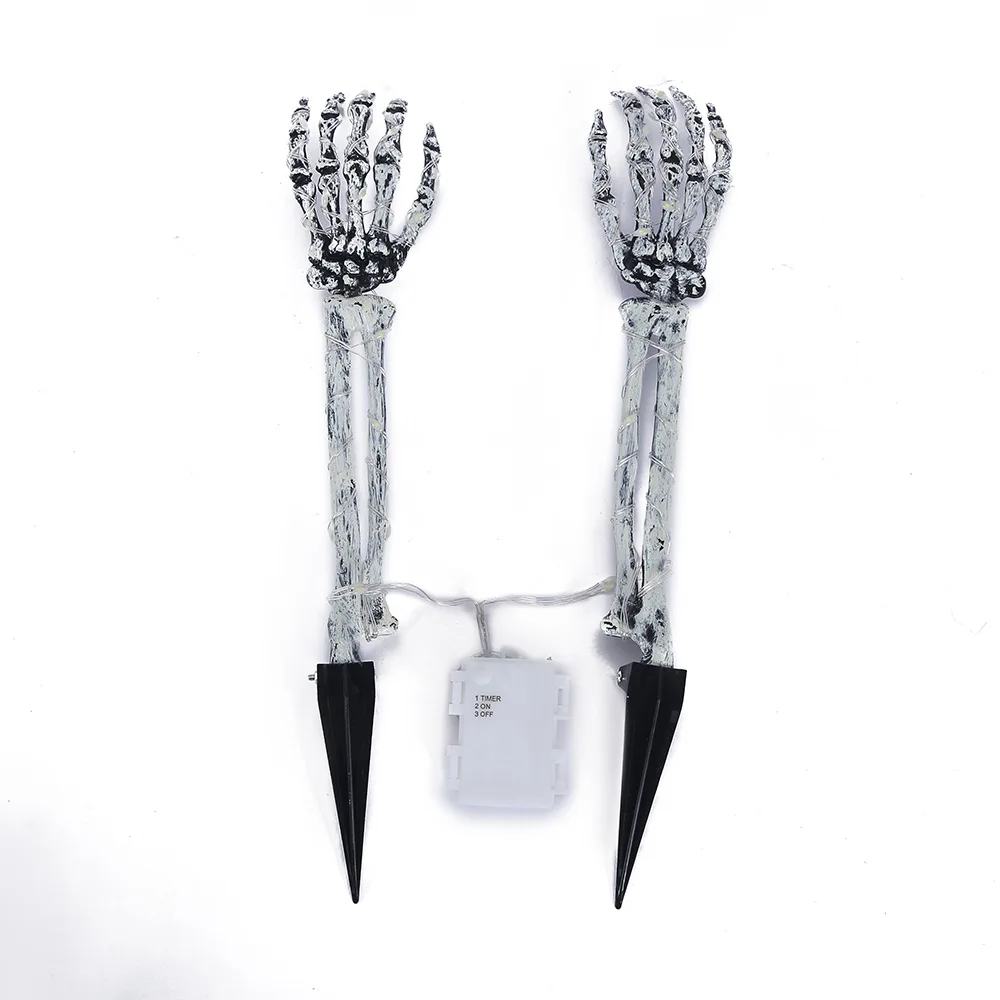 Halloween Set Of 2/3 Led Shinny Glowing Bendable Yard Stake Skulls Skeletons For Halloween Decorations