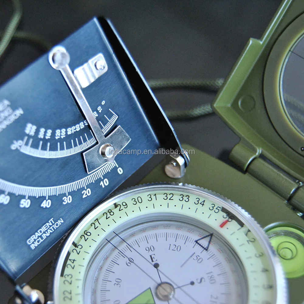 Olive Color Portable Metal Foldable Compass Prismatic Lensatic Sighting Clinometer Survival Hunting Hiking Handy Pointer Display