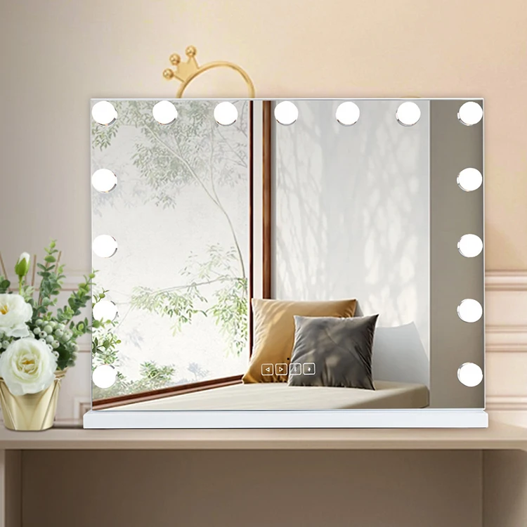 Vanity Table 58x46cm With Led Lights Mirror Cosmetic Tabletop Bluetooth Hollywood Makeup Bathroom Mirror With bluetooth Speaker