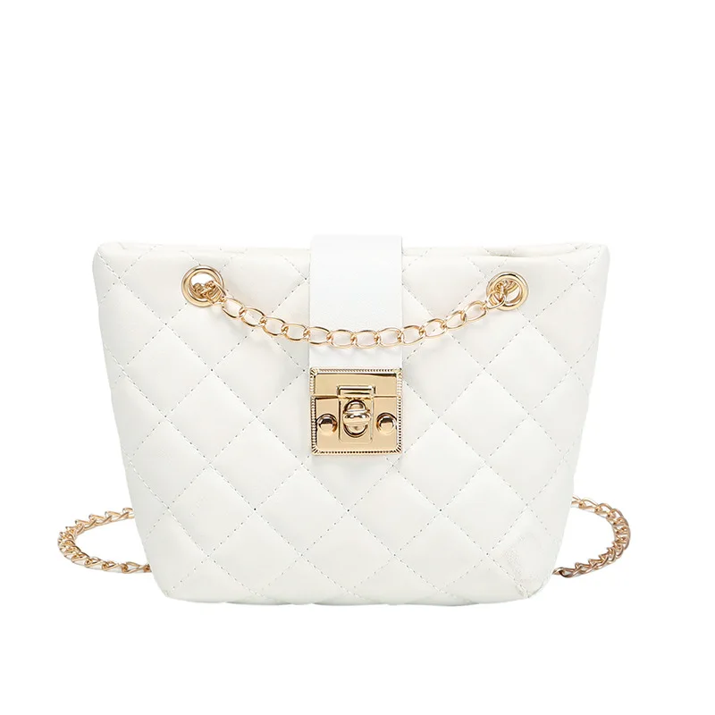 Hot Sell Diamond Lattice Bucket Bag New Wholesale Women Bag Flower Material Chain Crossbody Bag