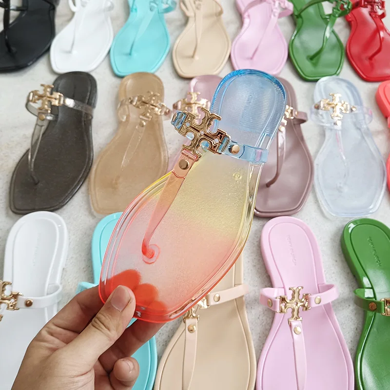 2024 Tb Sandals Luxury Ladies Slippers Jelly Flat Metal Buckle Flip Flop For Beach Sandals For Womens Jelly Sandals Slides