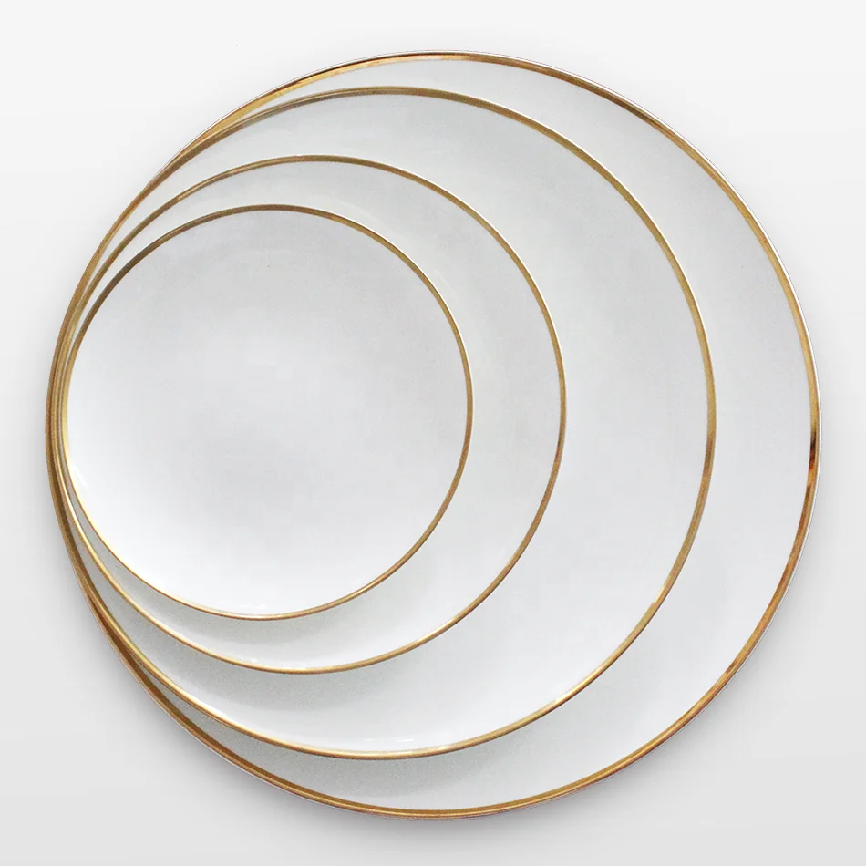 Wholesale nordic ceramic plate design dinnerware set bone china dishes with gold rim