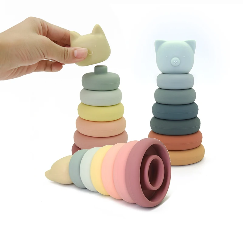 Educational juguetes Children Gift silicone stack toy Creative Montessori silicone Stacking Toys For Kids