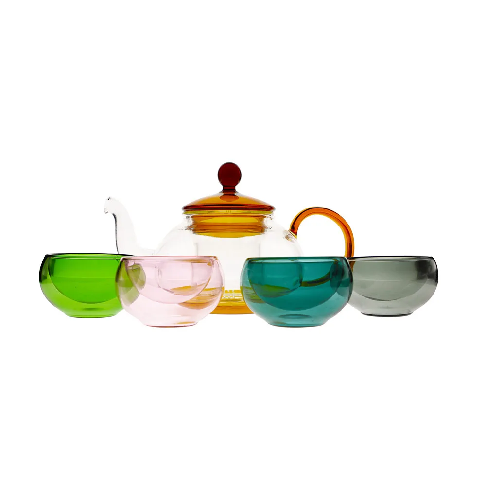 heat resistant hand made colored glass tea sets