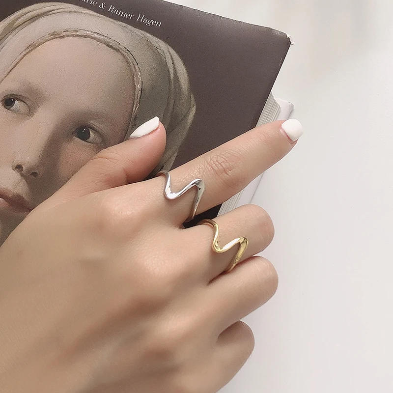 Wholesale Stock Stacking Ring Jewelry 925 Silver Wave Rings Gold Plated