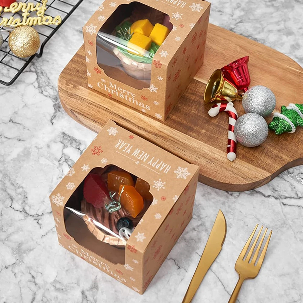 Custom Logo food grade White Paper Holiday Christmas Thanksgiving Bakery tartlet cupcake Pastry Cookie Boxes with Stickers