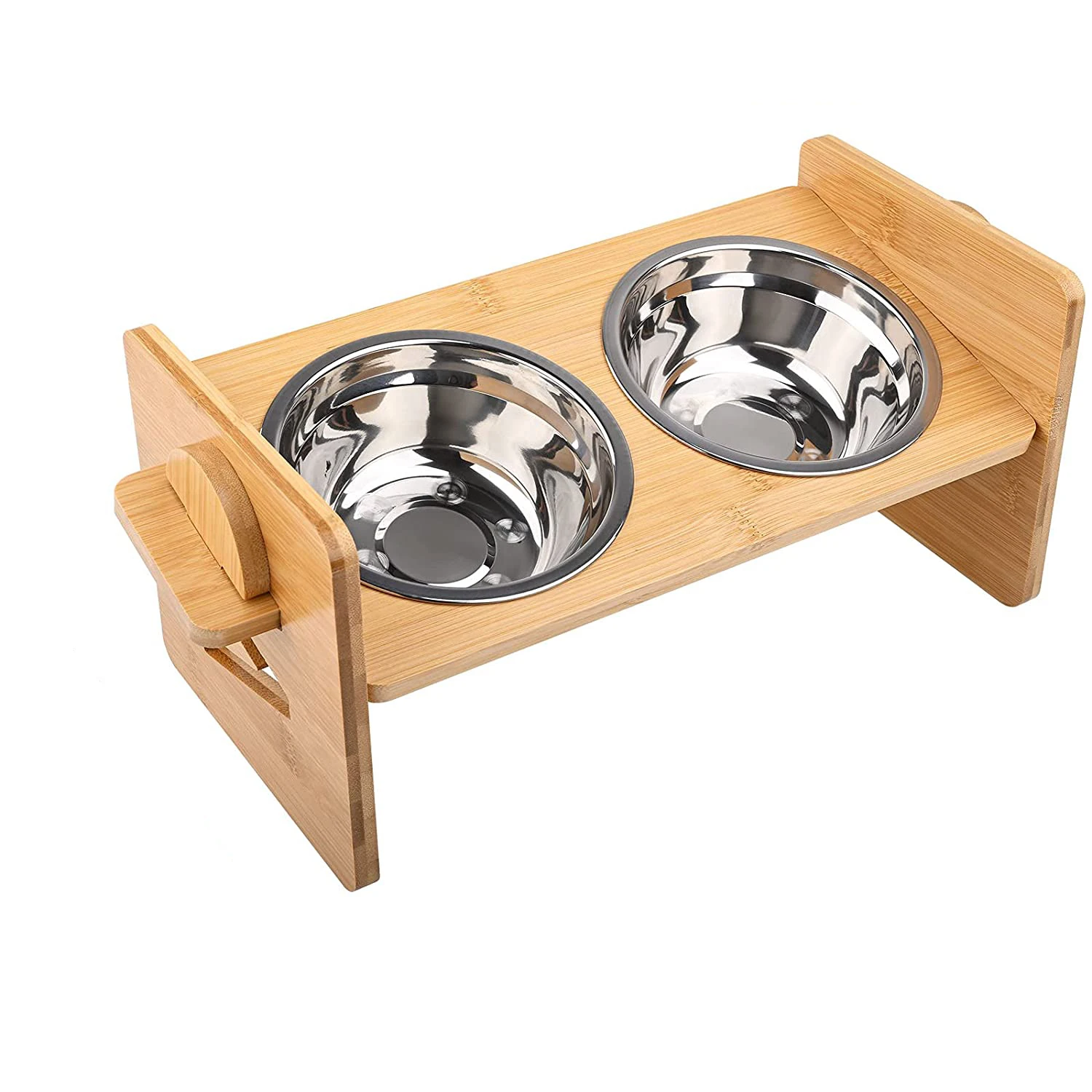 Wholesale Adjustable Bamboo Elevated Dog Bowls Elevated Dog Cat Food and Water Bowls Stand Feeder with 2 Stainless Steel Bowls