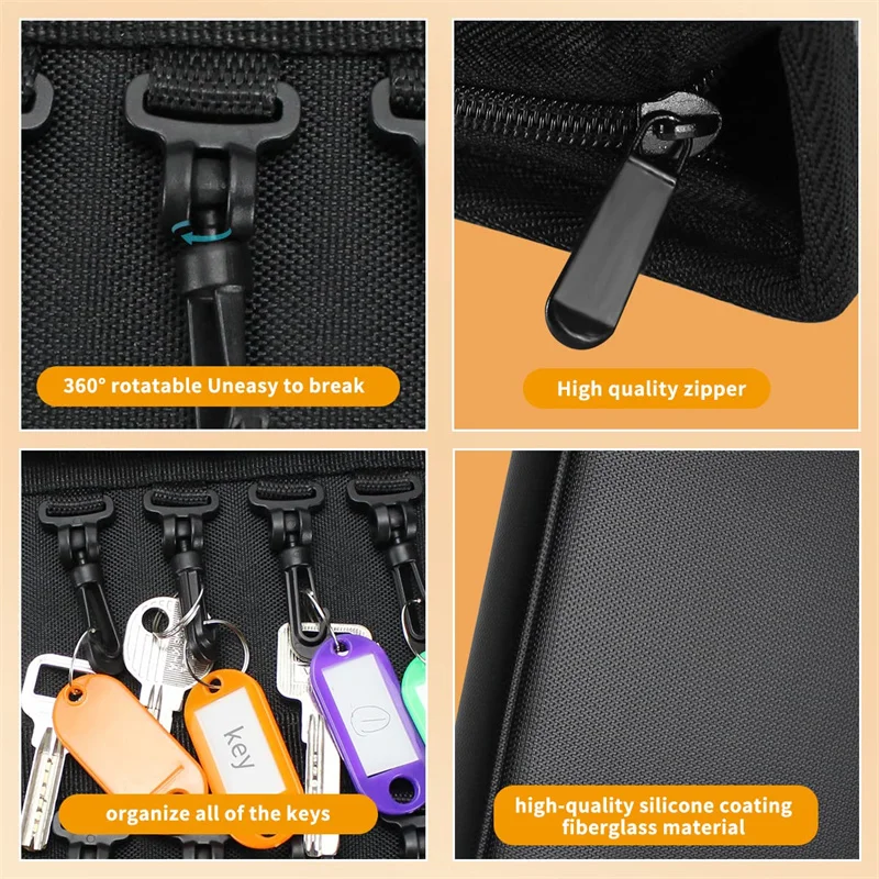 Portable Zippered Key Case Fireproof and Waterproof Key Storage Bag  Key Binder with 54 Hooks and Tags