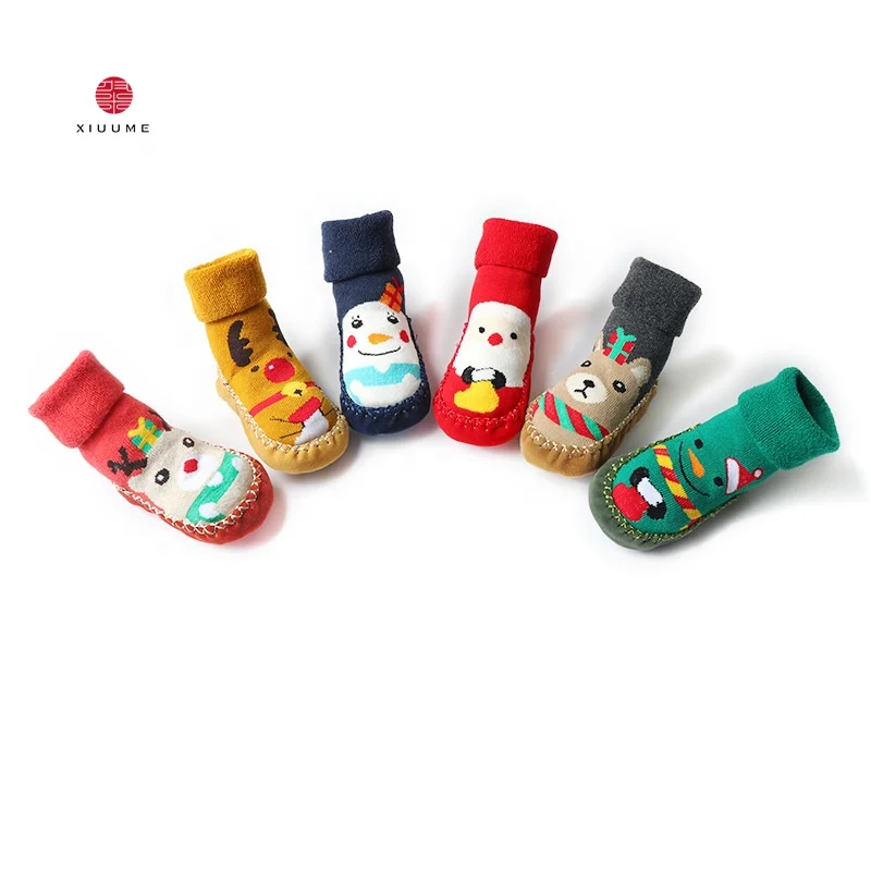 
New hotsale gift box cute soft thick terry cotton baby socks christmas fuzzy 