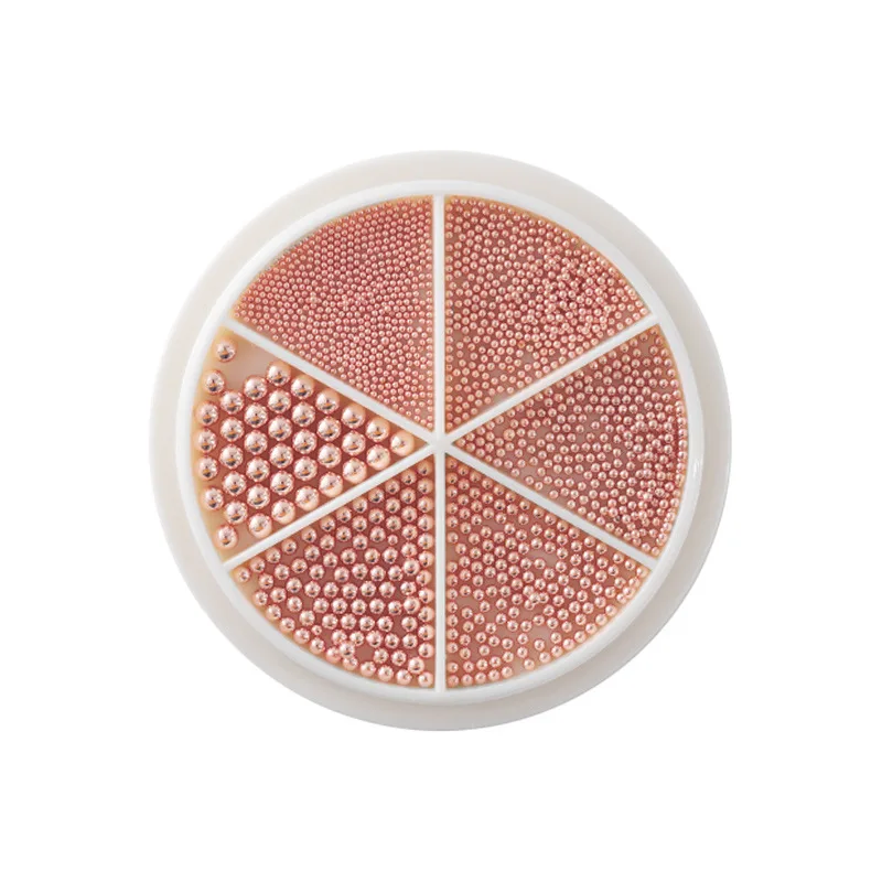 6 Grid Rose Gold Silver Black Metal Nail Caviar Beads 3D Mini Micro Steel Ball Nail Art Decoration Nail Caviar Bea
