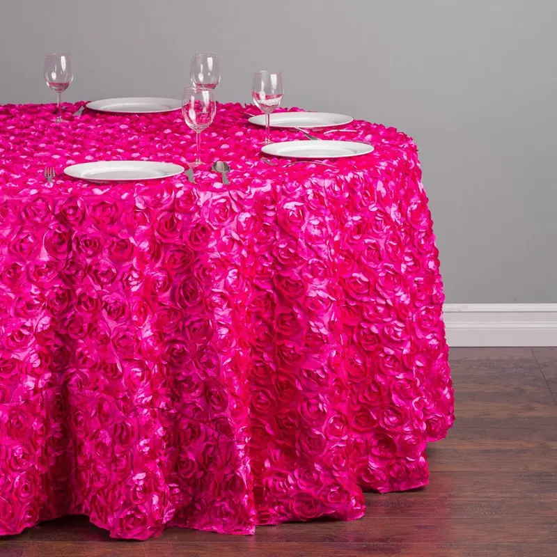 High Quality Fancy Birthday Party Event Luxury Lace Rose Satin Polyester Table Cloth Wedding Decor Tablecloth