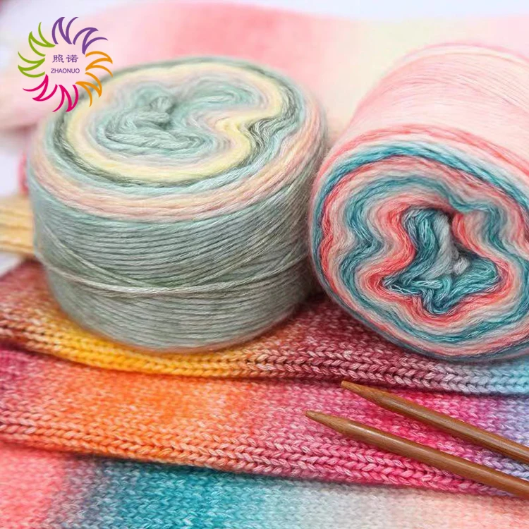 ZHAONUO tshirt needles brand hand knitting baby soft multi colours acrylic wool cotton rainbow blended cake yarn for crochet