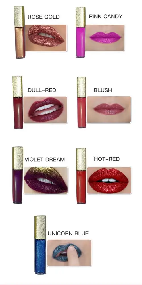 2019 новая горячая распродажа 8 видов цветов синего и красного цвета с блестками, блеск для губ, веганских материалов блеск для губ метка частного назначения при постоянном использовании pженские металлический Матовая жидкая губная помада